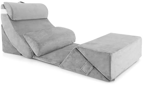 LIFEZEAL 7 Teiliges Keilkissen Set, Orthopädisches Bettkeilkissen aus Memory Baumwolle, 120 x 60 cm Rückenkissen, Lesekissen Set mit Waschbarem Bezug, Rückenlehne zum Schlafen, Unterhaltung