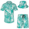 EISHOPEER Hawaii-Set für Herren, Blumenmuster, lässig, kurzärmelig, Hemd und Shorts, Anzüge, Outfits mit Eimerhüten, Pat_Green & Palm Leaf (mit Hut), XX-Large