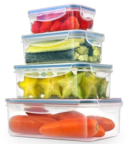 YASHE Frischhaltedose mit Deckel, 4 Teiliges Plastik Vorratsdosen Set, BPA Frei, 100% Auslaufsicher, Ineinander stapelbar, Transparent
