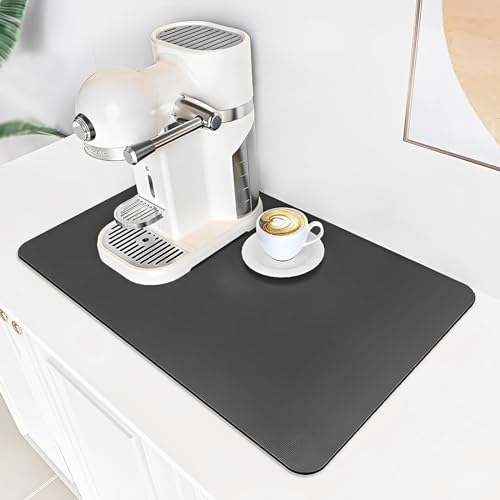 DMNQ Alfombrilla Cafetera Súper Alfombra Escurreplatos Alfombrilla de Secado de Platos Apto para Vajilla, Cafetera, Lavavajillas, Gris Oscuro (30 x 40 cm, Gris)Alfombrilla Escurreplatos
