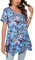 Enmain Camiseta Mujer Manga Corta Top Túnica Larga Cuello de Pico Blusa Elegante y Cómoda Talla Grande Tops Estampadas T Shirt para Mujeres,Azul,3XL