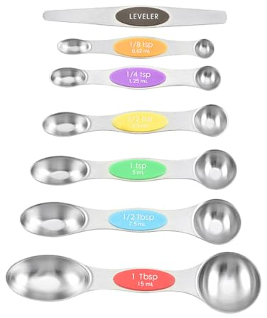 RDNKVB Set de 7 cucharas magnéticas de Acero Inoxidable Cucharadas apilables para medir Ingredientes Secos y líquidos