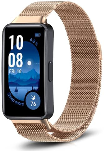 PaceBid Bracelet Compatible avec Huawei Band 10/9/8, métal en Acier Inoxydable Ajustable Magnétique Bracelet de Montre pour Huawei Band 9/Band 8/10 - Or rose