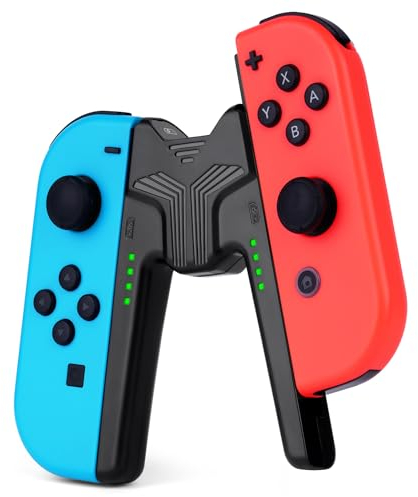 OFFCUP Chargeur Compatible avec Joy Con pour Nintendo Switch et OLED Model, Charging Grip Handle, Comfort V-Shaped Game Controller avec Indicateur LED, USB Type-C, Noir