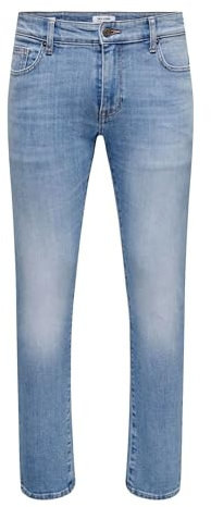 ONLY&SONS Herren Jeans Slim Fit Denim Pants Klassische Jeanshose mit Zip, Farben:Hellblau, Größe Jeans:28W / 32L, Beinlänge:L32
