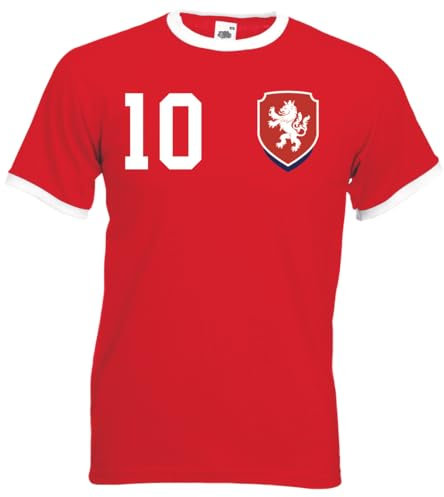 Tschechien Herren T-Shirt Trikot Personalisiert mit Wunschname + Nummer - Rot L