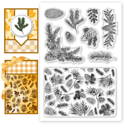 CHGCRAFT Transparente Silikonstempel Mit Tannenzapfen Muster Kunststoff Stempel Hintergrund Für Selbstgemachtes Scrapbooking Fotoalbum Dekorative Karten Stempel Zum Basteln von Urlaubskarten Album