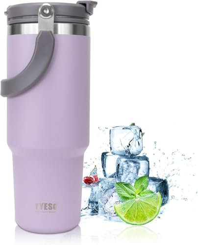 TYESO Drinking Cup with Handle and Straw Lid, Insulated Double Walled Vacuum Stainless Steel Water Bottle for Office, Home, Sports or Car, Travel Mug for Hot and Cold, Adventure Collection