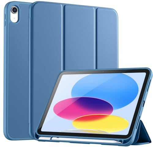 Vobafe Hülle Kompatibel mit iPad A16 11/10 Generation (Modell 2025/2022, 10,9/11 Zoll), Flexible TPU Rückseite, stoßfeste Schutzhülle mit stifthalter, Auto Schlafen/Wachen, blau