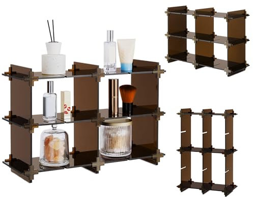 Navaris Rangement Salle de Bain - Organisateur Maquillage en Acrylique avec 6 Panneaux Ajustables - Tour de Rangement Coiffeuse pour Parfum Skincare Makeup Produit de Beauté