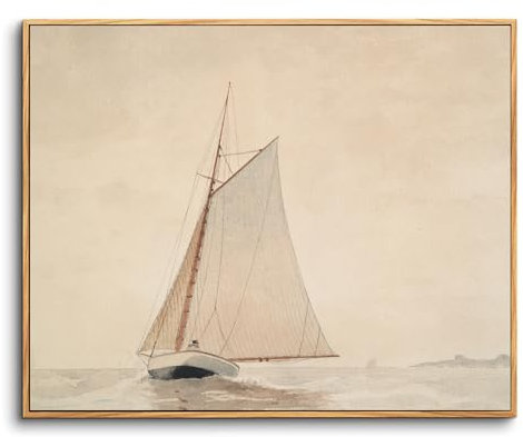 hyidecorart Vintage Leinwand Bilder mit Rahmen Holz, 30x40 cm Klein Wandbilder Wohnzimmer Nautische Segelboote, Modern Wanddeko Schlafzimmer Gemälde Desktop Badezimmer Büro Zimmer Esszimmer Flur