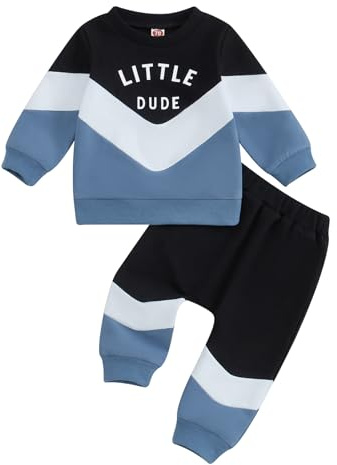 Vioyavo Toddler Baby Boy 2Pcs Tracksuit Fall Winter Outfit Contrast Color Letters Print Sweatshirt Jumper Tops Elastic Waist Sweatpants Set