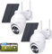 YESKAMOU 2K Lot de 2 Cameras Surveillance WiFi Exterieure sans Fil Panneau Solaire, 360° Camera Solaire Exterieur 2,4 GHz, Vision Nocturne, Détection Humaine, Audio Bidirectionnel (2, Blanc)