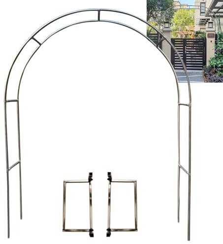 Arco da giardino in acciaio inox 240 cm di altezza x 1,5/1,8/2/2,2/2,4/2,6/2,8/3/3,2/3,5/4/4,5/5 m di larghezza pergolato da giardino per piante rampicanti, cerimonie nuziali, decorazione esterna