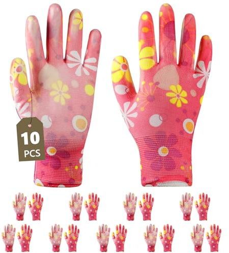 Ainiv 10 Paar Gartenhandschuhe für Damen | Latex-Beschichtete Gartenhandschuhe, Atmungsaktiv, Schutzhandschuhe Arbeitshandschuhe Passend für die Meisten