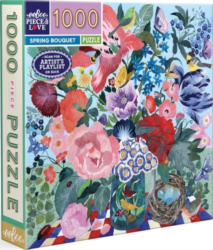 eeBoo Piece & Love: Spring Bouquet - 1000 Piece Puzzle - Adult Square Jigsaw, 23x23, Includes Image Reference Insert, Glossy Pieces
