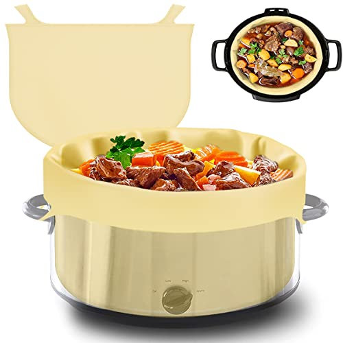 Fyeme Silicone Slow Cooker Liner - Inserto in silicone riutilizzabile per fornelli lunghi – Inserto con manico e lattine Slow Cooker (giallo (8 qt))