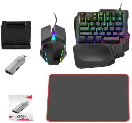 Wired Mechanical Keyboard and Set, USB Converter for Phone/Pad/Tablet, RGB LED Backlit, Half-Hand Game Adapter, Portable, Compact Design, 25x18x7cm, Ideal for Mobile