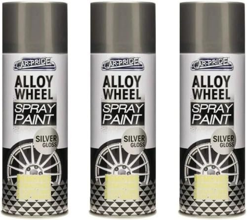 MIXEL Silver Gloss Alloy Wheel Spray Paint, DIY Enthusiasts, Easy to Apply, Fast-Drying Formula, Long-Lasting Protection, Perfect For Both Indoor And Outdoor Use, 400ml, (3 Pcs)