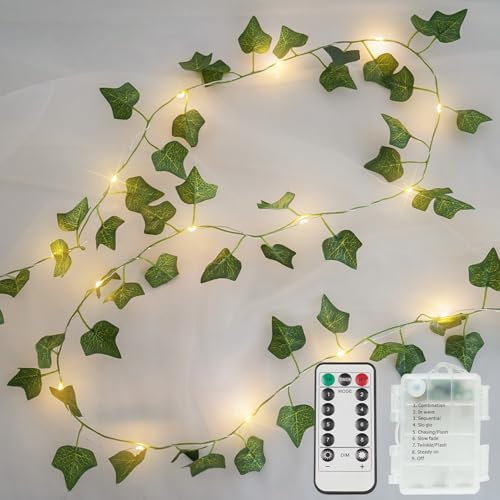 suddus Vine with Fairy Lights Battery Operated, 13.1ft 40 LED Ivy String Light with Remote, Leaf Lights for Bedroom, Room, Wall, Garden, Party, Wedding Decor (Warm White)