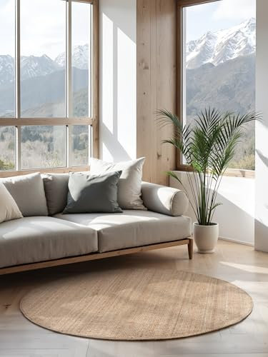 Hanse Home Jute Teppich Rund – Natur Wohnzimmerteppich aus 100% Jute - Handgewebt & Natürlich – Boho Naturfaser Juteteppich für Wohnzimmer, Schlafzimmer, Esszimmer – Natur Gold, Ø 160cm