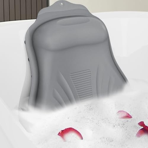 Coussin Baignoire,Coussin Bain en Silicone,36 Ventouses, Antibactérien, Anti-moisissure, Soutient tête et Cou Relaxation Coussin de Baignoire Antidérapant (Gris foncé)