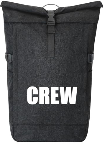Huuraa Kurierrucksack Crew Schriftzug 30-44 Liter Black Melange Fairtrade Rolltop Rucksack Geschenkidee