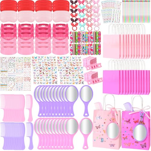 Pinkunn Galentine's Lot de 264 accessoires de fête spa pour 24 personnes Cadeau de Saint-Valentin Rose Tresse Clip Masque Yeux Peigne Miroir Emery Boards Séparateur d'orteils Bandeau Nail Sticker