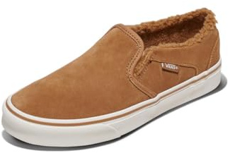 Vans Women's Asher Slip-On Shoe | Casual Sneakers for Walking, Fashion & Everyday Wear, Suede/Chipmunk/High Pile Fleece, 9