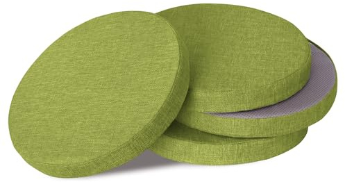 OVOV Lot de 4 coussins de chaise ronds pour chaises de salle à manger, coussins de chaise circulaires très épais avec housse amovible et fond antidérapant, vert (40,6 x 40,6 cm)