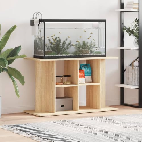 Mokuyary Aquariumständer Sonoma-Eiche 100 x 40 x 60 cm Holzwerkstoff Aquarium Unterschrank mit offene Fächer, Aquariumregal Tisch Fischtankständer, Aquariumschrank für Wohnzimmer