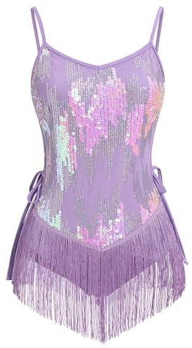 EFOGEP Damen Latein Tanz Pailletten Fransen Bodysuit Sparkly Quaste Lace Up Leotard Sexy Festival Rave Konzert Cocktail Party Outfits