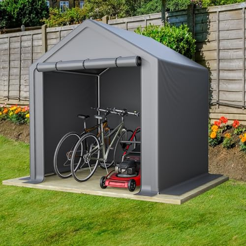 LLGWGL Geräteschuppen Fahrradgarage Gartenhaus Garagenzelt - Metall Wetterfest mit Rolltor Lagerzelt aus Stahl für Fahrräder Gartenwerkzeuge,Grau,190x170x200cm