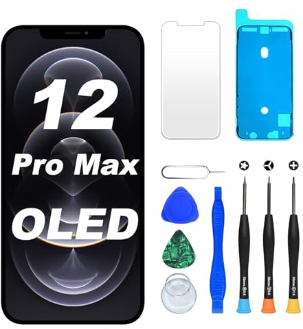 DIGI4U OLED für iPhone 12 Pro Max Display, 6.7 Zoll Bildschirm Ersatz Truetone COF Display Digitizer Assembly, Nicht LCD, mit Reparaturwerkzeug, Displayschutz und wasserfestem Kleber