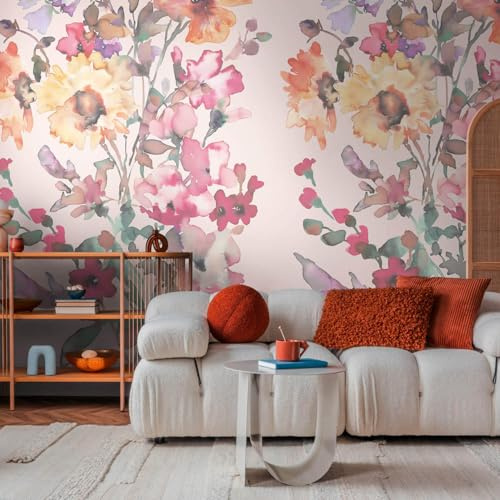 Profhome Blumen Tapete 791453-GU heißgeprägte Vliestapete rosa grün pastell-gelb lila Fototapete 0,53 m x 8,80 m = 4,45 m2