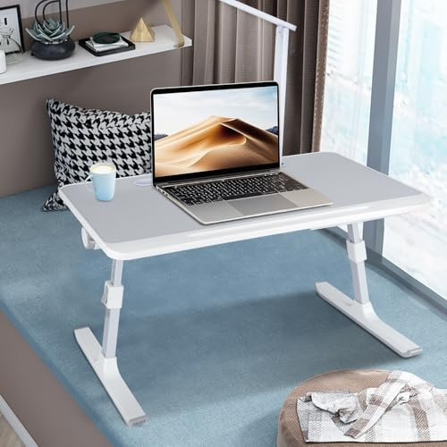 Table de lit réglable pour ordinateur portable avec ports USB, hauteur et angle réglables, design pliable, tiroir ventilé, 60 x 40 x 40 cm, grise - Idéale pour un confort et une praticité optimaux