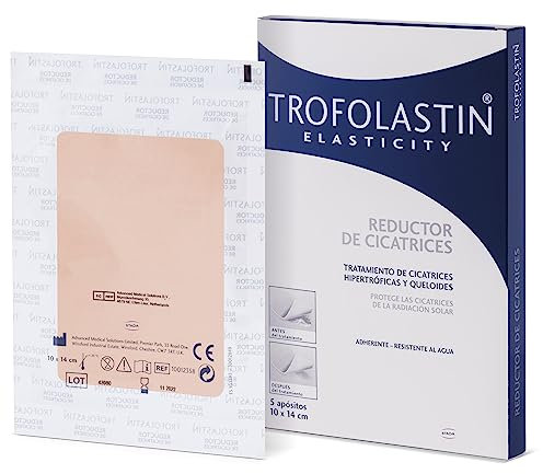 Trofolastin, Reductor de Cicatrices, Apósitos Adhesivos para Cicatrices Hipertróficas y Queloides, Quemaduras y Cortes, Tamaño 10x14cm, 5 Unidades