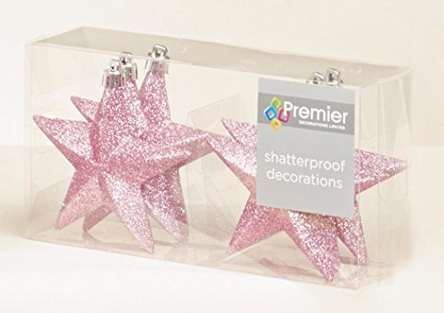 Premier 6 x Vieux Rose à Paillettes Star Arbre de Noël Boules de Noël décorations 10 cm