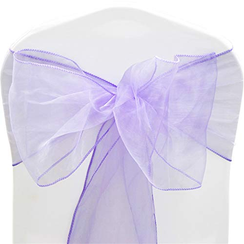 Time to Sparkle Pack of 50 Organza Sashes 22x280cm Wider Sash Fuller Bows Chair Cover Bows Sash for Wedding Party Birthday Decoration - Lavender