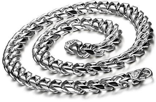 Flongo 8mm Breit Edelstahl Halskette Königskette Panzerkette Kette Bindeglied Silber Gross schwer Motorradfahrer Herren