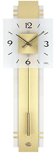 Pendeluhr AMS Wanduhr 7301 Quarz mit Pendel Holzrückwand Messing - Auflagen Mineralglas