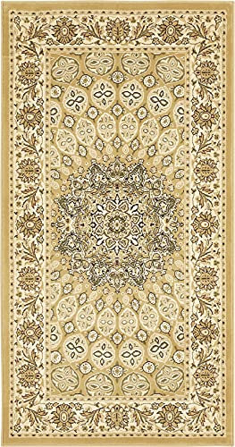 -LUXOR- living Teppich Kendra Webteppich aus Polypropylen mit orientalischem Muster 9mm Florhöhe und rutschhemmnder Rückseite aus Latex Creme 80 x 150 cm