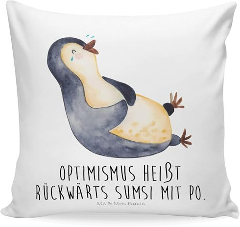 Mr. & Mrs. Panda Sitzkissen Pinguin Lachen - Geschenk, haha, sofakissen, Dekokissen 40x40, Humor, Zierkissen, Kissenhülle, Pinguine, Sofakissen,