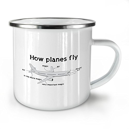 How Planes Fly Enamel Mug, Magic Cup - Strong, Easy-Grip Handle, Two Side Print, Ideal for Camping & Outdoors by Wellcoda