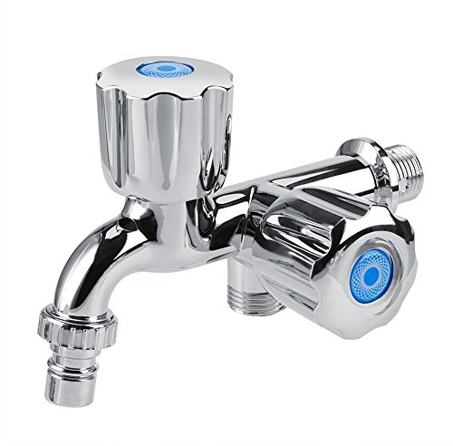 DEWIN Doppelwasserhahn,1/2 Zoll ABS Kunststoff Waschmaschine Wasserhahn, Waschbecken Becken Wasserhahn mit Doppelauslauf und Griff G1/2(Verschlussgriff)