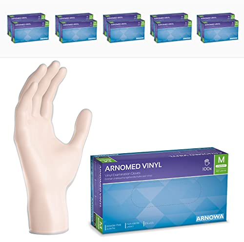 ARNOMED Einweghandschuhe M, Vinyl Handschuhe 1000 Stk (10x100 Stk), Einmalhandschuhe, Handschuhe Einweg puderfrei, Gummihandschuhe Einweg latexfrei, Einweg Handschuhe, Einmalhandschuhe in S, M, L, XL