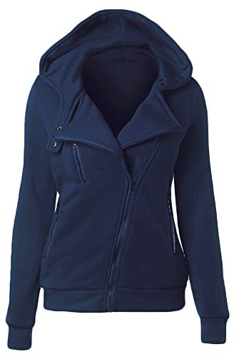 Yonglan Donna Felpe con Cappuccio Giacca Cerniera Obliqua Hoodie Giacche Maglione Cappotto Marina Militare XL