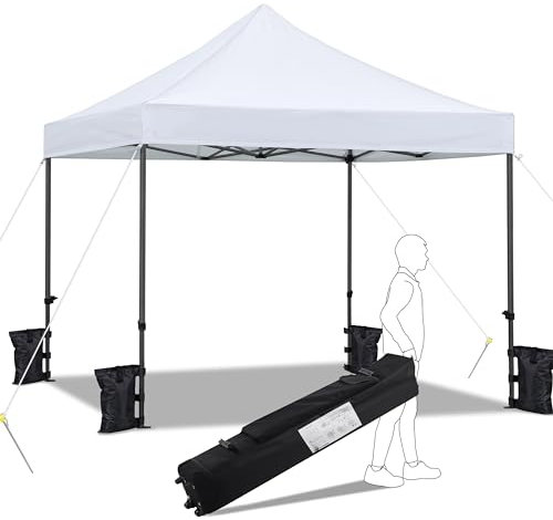 Yaheetech Tonnelle de Jardin 3x3 m Pliable Tente de Réception Portable Barum Auvent Chapiteau Gazébo Facile à Installer pour Jardin Cour Voyage avec 4 Sacs de Sable Blanche