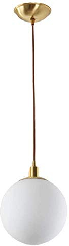 HJXDtech Suspension Minimaliste en Verre avec Boule Blanche Givrée,Lampe Suspendue Moderne,Fixations en Laiton,Fil Flexible Tressé,Plafonnier Pour Cuisine Salon Cuisine 25CM
