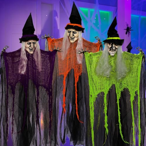 JOYIN hängende Hexe mit biegbaren Armen, Halloween-Dekorationen für drinnen und draußen, 89,7 cm, 3 Stück